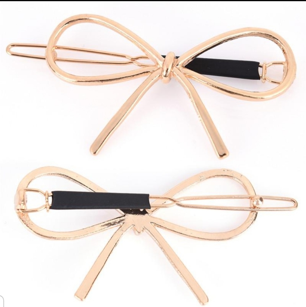 Golden Hairgrips Metal Bow Hair Clips Gold - Picture 2 of 5
